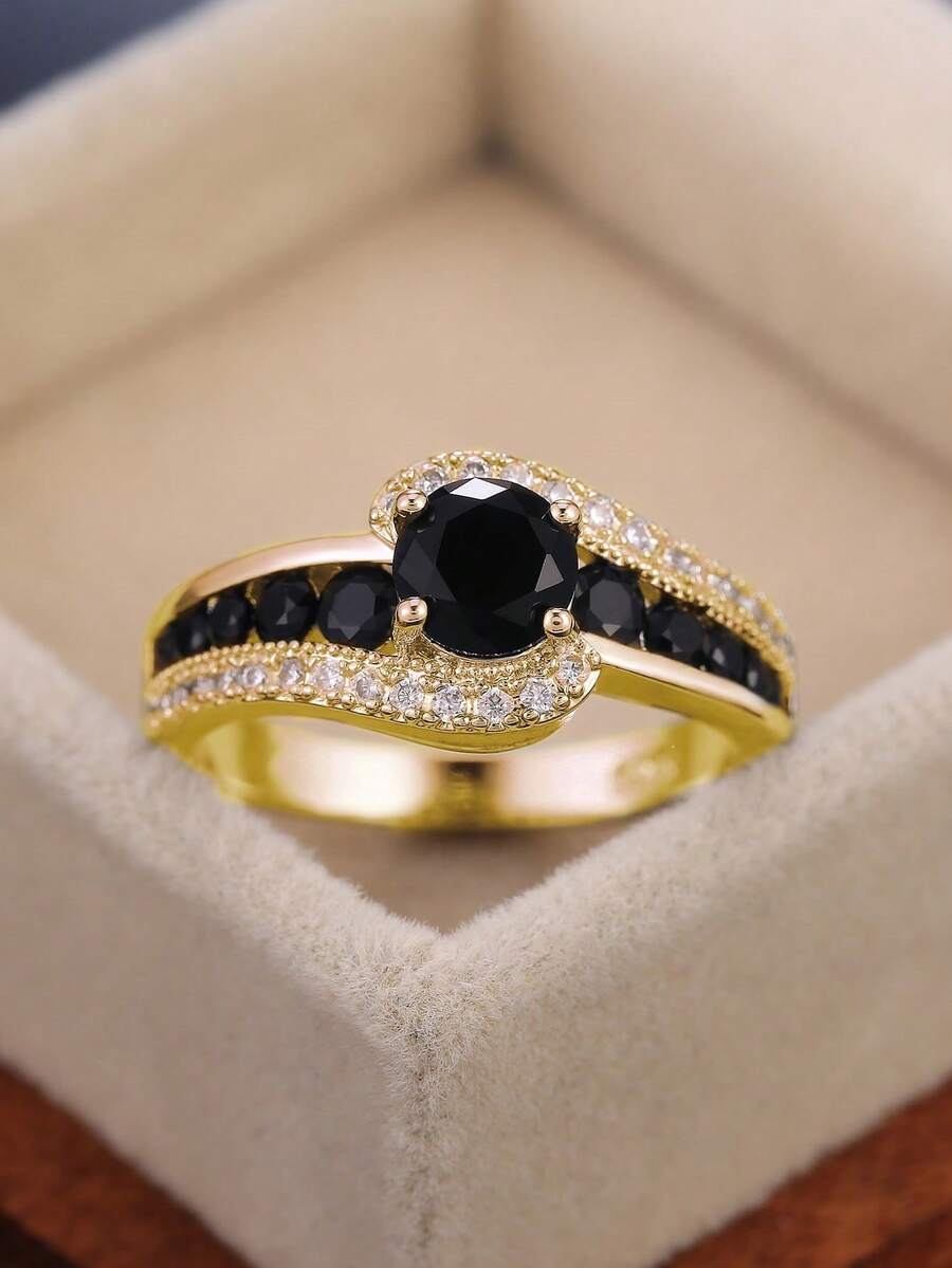 1 pieza Anillo de mujer encantador con circonita cuadrada, regalo de boda/Día de San Valentín