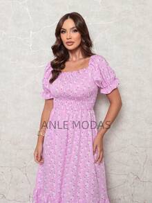 ANLE MODAS Elegant Women's Casual Long Dress, Embroidered Fabric, Ruffled Hem, Summer Wedding Dress - Màu Lilac Tím - Xem 3