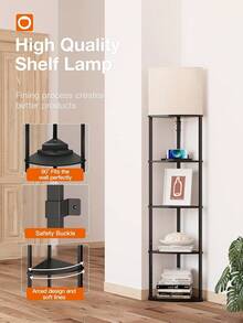 addlon Lámpara de pie con estante esquinero de 5 niveles con tipo C, puerto USB y 1 toma de corriente y bombilla LED 3CCT, lámpara de visualización moderna para lámpara de estantería de esquina estrecha para sala de estar, dormitorio, oficina, color negro - Negro - Ver 7