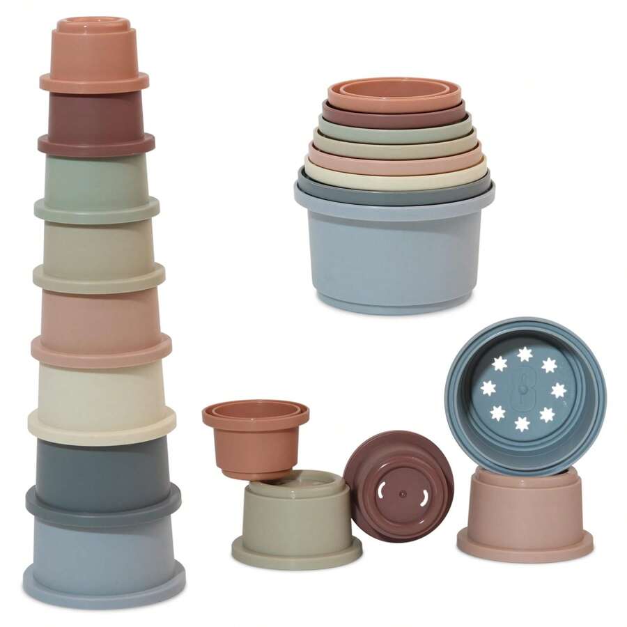 Đồ chơi gặm nướt cho bé từ 6 tháng tuổi trở lên, bộ 8 món đồ chơi silicon mềm có thể xếp chồng lên nhau, đồ chơi giáo dục thú vị. - Nhiều màu - Xem 1