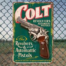 1pc Vintage Colt Revolver & Automatic Pistol Metal Sign, Suitable For Cafe, Kitchen, Club, Bar, Home Decor Wall Art - Multicolor - View 3
