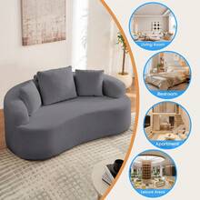 Minimalist Compact Loveseat Sofa With Chenille Upholstery, No-Assembly 2-Seater Curved Couch For Small Spaces/Apartments - Màu xám đen - Xem 10