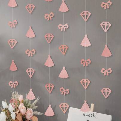 新娘送礼会横幅“准新娘”，婚礼单身派对装饰，钻石皇冠，蝴蝶结三角旗悬挂配件