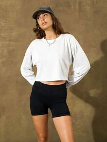 ZULIZ KYRLSSU Women's White Round Neck Drop Shoulder Long Sleeve Loose Casual Sports Sweatshirt - White - View 1