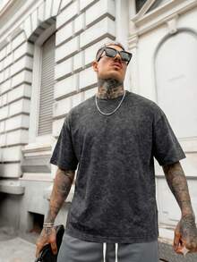 GRDR Men's Retro Minimalist Solid Color Washed Short Sleeve T-Shirt, Comfortable & Breathable, Suitable For Summer, Leading Fashion - Grey - View 2