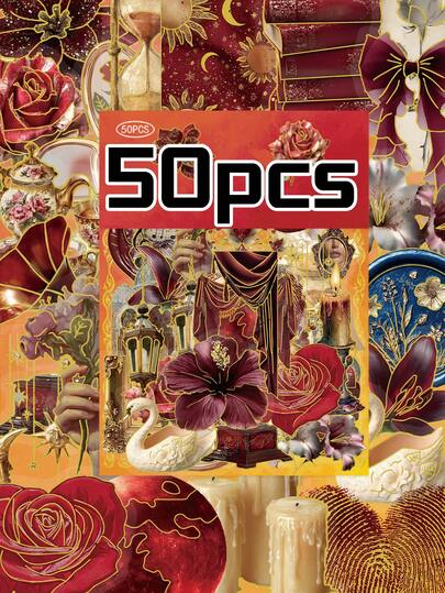 50 pezzi Confezione di adesivi vintage stile corte europee, graffiti, colori vivaci, adatti per penne, custodie, quaderni, caschi da moto, tazze termiche, decorativi, di alta qualità, ottimi per omaggi e regali di feste!