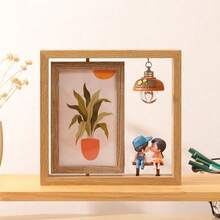 Moldura de Foto de Madeira Giratória de Dois Lados com Pingente, Moldura de Mesa Giratória de 6 Polegadas, Decoração de Mesa para Quarto e Sala de Estar - Multicolorido - Visão 7