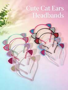 1/3pcs Glitter Cat Ear Headband, Contrast Color Sequin Headband, Cute ...