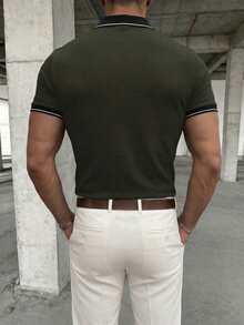 GRDR Men's Casual Solid Color Short Sleeve Polo Shirt, Summer - Hijau Tentara - View 3