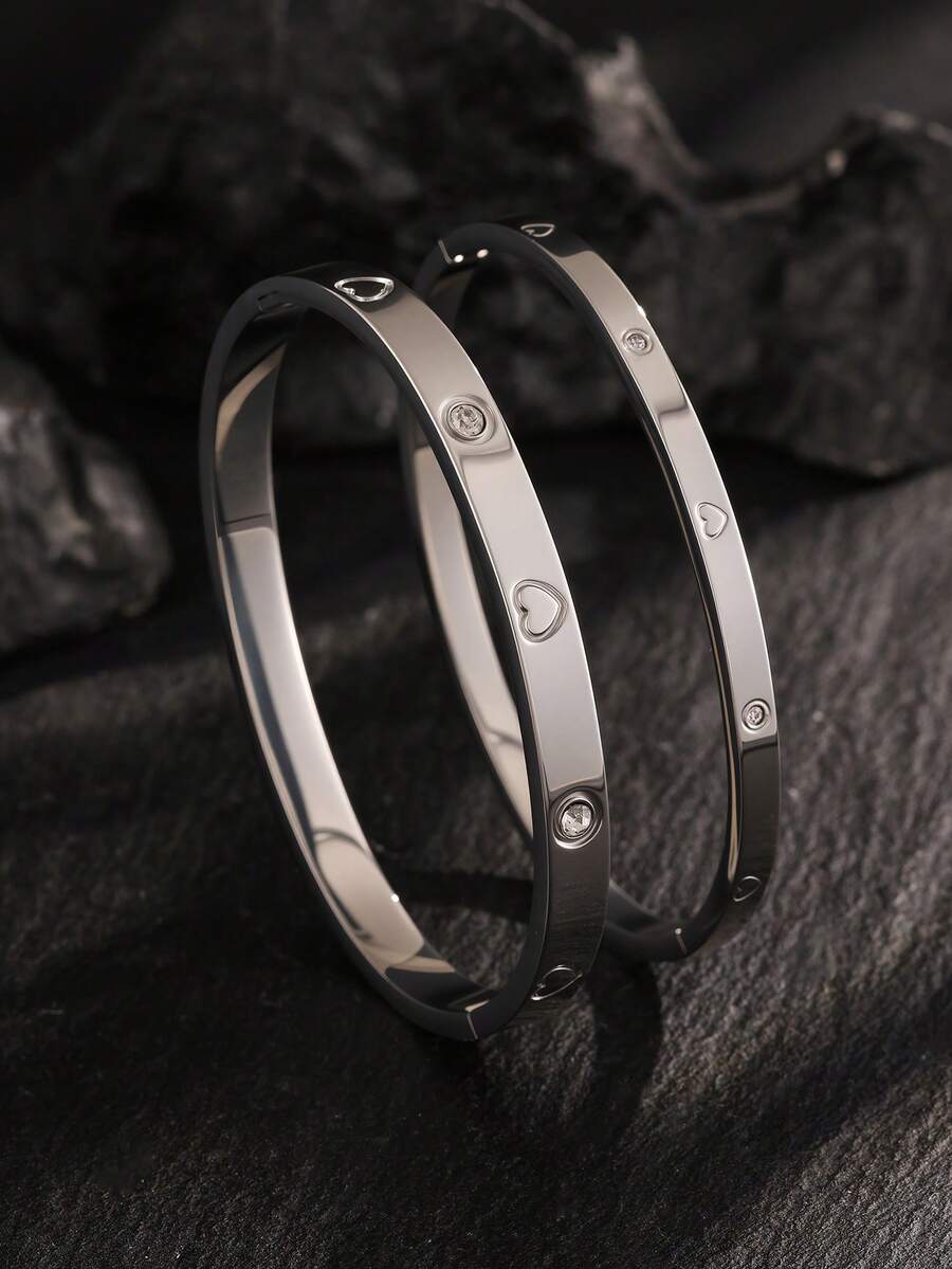 1pc Stainless Steel Four-Leaf Clover Clasp Rhinestone Bracelet, Minimalist Men's Bangle Cuff, Hip Hop Men's Jewelry, Suitable For Men's Daily Wear - Bracelet - View 1