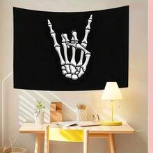 1pc Fabric Tapestry Skeleton Hand Rock Gesture, Perfect For Rock Music Fans And Punk Culture Followers, Wall Decor For Bars, Restaurants, Cafes Pubs, Room, Home Decoration Materials - A - Xem 6