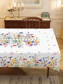 1pc Spring Wildflowers Tablecloth - Polyester Butterfly Design Rectangular/Round Tablecover For Birthday Party Supplies, Kitchen Dining Room Table Decor, Festive Spring Summer Holiday Indoor/Outdoor Decor - Multicolor - View 9