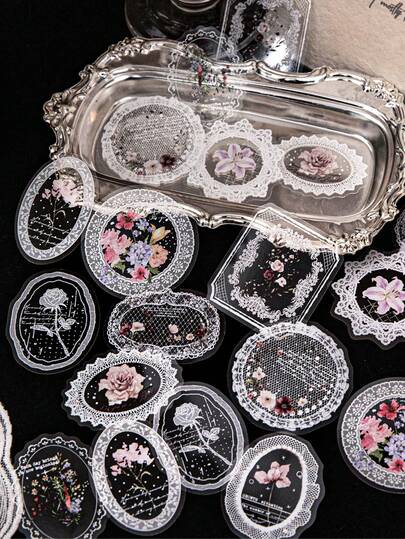 20pcs/Pack Vintage Lace Floral Transparent Stickers, Handmade DIY Scrapbooking Decorative Album Diary Stickers