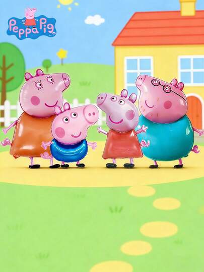 Hasbro 4pcs  Officially Licensed  George Mummy Daddy Pig Balloon Set The Family Of  Cute Cartoon Style Bracelet Decoration Carnival Party Photo Props Party Supplies Christmas Birthday Gifts