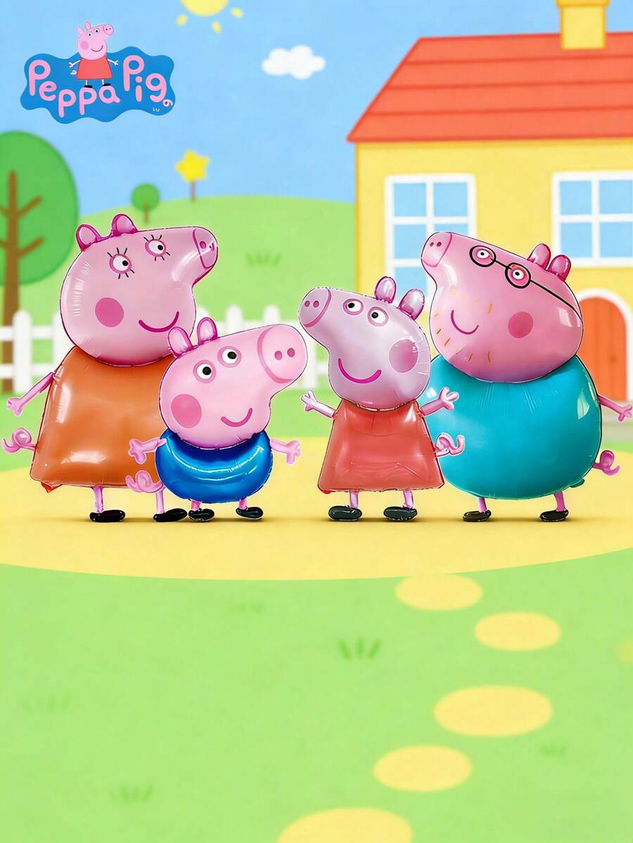 Bộ 4 bóng bay Peppa Pig chính hãng gồm George Pig, Mẹ Pig, Bố Pig, vòng tay trang trí theo phong cách hoạt hình đáng yêu, phụ kiện chụp ảnh cho tiệc lễ hội, quà Giáng sinh và sinh nhật.