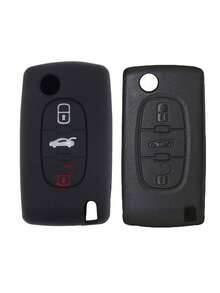 1 pieza Funda negra para llave de coche, Adecuada para vehículos Peugeot y Citroën con 3 botones anti-caída - A - Ver 2