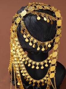 Eid Festival Accessories, Shiny Gold Forehead Chain Headpiece, Arabic Women Wedding Dress Jewelry - Gold - View 1