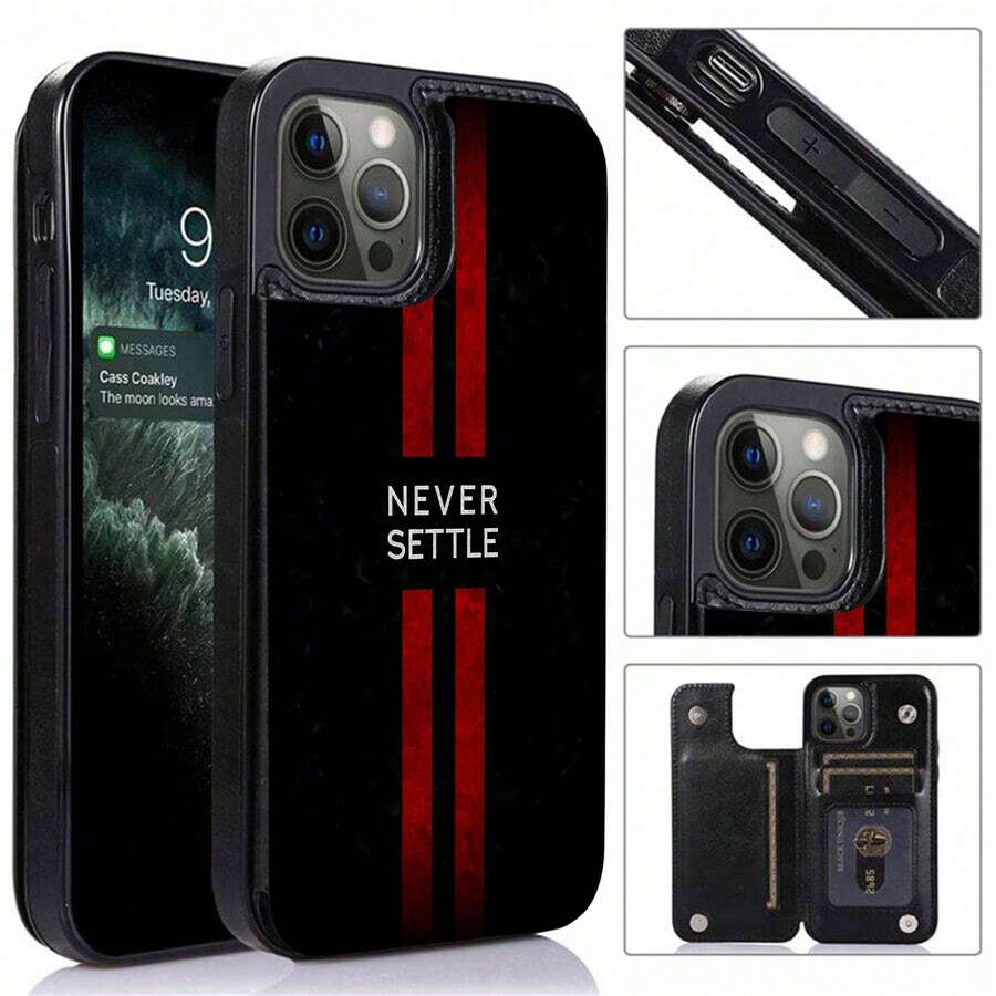 Estuche para teléfono con patrón de rayas rojas llamativas Compatible con estuches para teléfonos 17 16 Pro Max 15 Pro Max 13 y 12 Diseño texturizado de cuero negro minimalista de alta calidad Elegante y protector gran regalo para familiares amigos amantes novios novias y el día de San Valentín - Negro - Ver 1