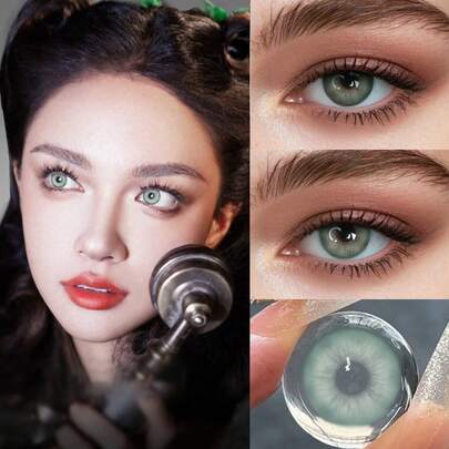  Leermoo One Pair Of 6 Months Disposable Rome Times Blue Green Natural Colored Contact Lenses With Small Pupil Hole For Daily Cosmetics & Eye Beauty Enlarge Eyes UV-Blocking Colored Contacts Natural Look Lens For Light Brown Eyes