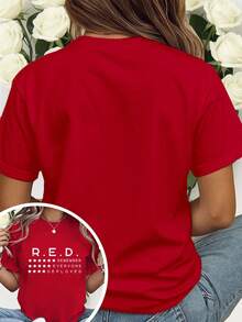 Plus Size - Friday We Wear Red Remember All Deployed Personnel Shirt, Red Friday, RE Remembrance T-Shirt, Daily Comfortable Women's Fashion Loose Top, Suitable For Casual Activities, Breathable And Slightly Stretchy, Machine Washable - Đỏ - Xem 2