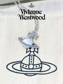 Vivienne Westwood 1PC Violet Rina Collection Grey Mother-of-Pearl Saturn Necklace, Silver-Tone, Brass with Rhinestone Embellishment - 銀色 - 查看 4