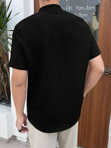 Camisa casual de verano para hombres de unicolor, cuello mao, manga corta, tejida. Artículos para parejas playera tipo polo hombre - Negro - Ver 2