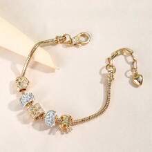 1件心形水晶吊坠可调节串珠手链（女士款） - 金色 - 查看 3