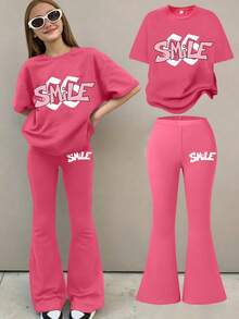 2pcs/Set Teens Summer Top & Shorts, Loose Short Sleeve T-Shirt Set, Casual Minimalist Style Suitable For School, Sports, Outdoor, Summer - Hot Pink - View 8