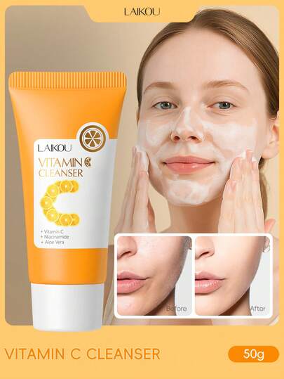 50g Limpiador facial profundo con vitamina C para eliminar puntos negros, limpiador facial iluminador LAIKOU, reduce manchas y hidrata, limpiador facial espumoso suave, apto para uso en casa o viaje, para todo tipo de piel, regalo del Día de la Madre