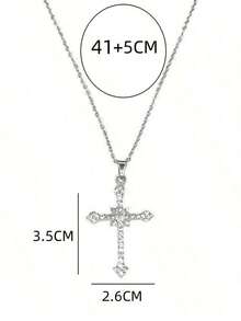 1pc Full Diamond Star Shaped Cross Pendant Necklace For Women – Fashionable Rhinestone Style Jewelry, Perfect For Parties, Gift Idea, Lightweight And Sparkling Accessory - 1 - 查看 7