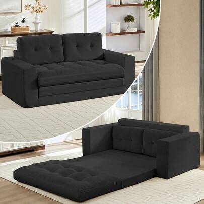 2-In-1 Pull Out Floor Sofa Bed,71''W Convertible Futon Sofa Bed, Foldable Loveseat Sleeper Sofa With Tufted Buttons,Space-Saving