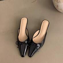 Novedades primavera/verano: zapatos destalonados de tacón medio con adorno de lazo y puntera cerrada, zapatos de tacón alto para mujer, sandalias para mujer. - Negro - Ver 4