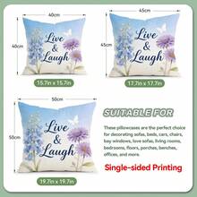 4件套蓝色水彩花卉、蝴蝶、鸟类和文字图案抱枕套，单面印花，适用于客厅、卧室、家居装饰，四季皆宜 - 彩色 - 查看 3