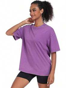 2026 Summer TopsWomens Washed Vintage Oversized T-Shirt Casual Baggy Streetwear Boyfriend Tee Work Short Sleeve Cotton TopsLoose And Comfortablesummer Shirts - 紫色 - 查看 5