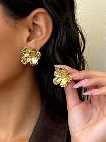 5 Pairs Luxury Fashion Elegant Versatile Geometric Circle Flower Stud Earrings Set, Suitable For Women's Daily And Holiday Wear - Five-piece Set - Style a - View 2