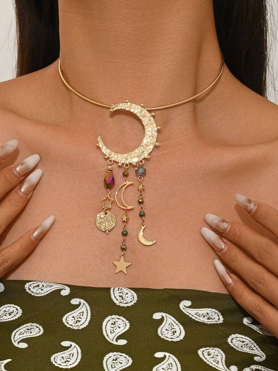 这款欧式中东风情星月元素流苏吊坠项链，展现独特的女性魅力，适合派对、婚礼、节日等特殊场合佩戴，也是一份精美的礼物。 - 彩色 - 查看 1