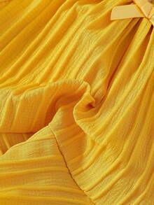 Conjunto de 2 piezas para niñas bebé con top de tirantes finos de unicolor con volantes y lazo, y pantalones rectos, adecuado para salidas diarias en primavera/verano - Amarillo - Ver 12