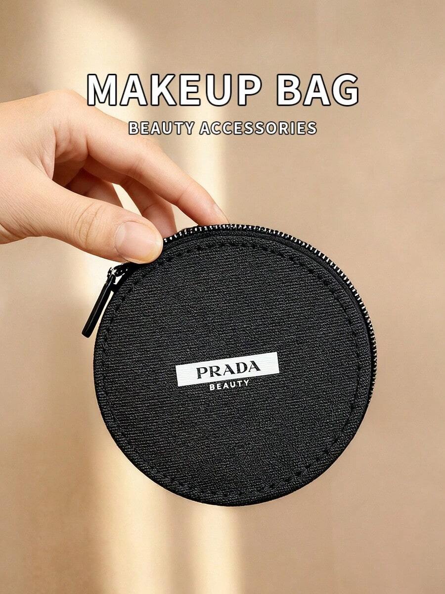 Estuche para AirPods de lona Prada, bolsa redonda portátil negra para cosméticos - Negro - Ver 1