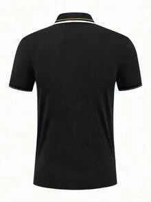 playera tipo polo hombre polo hombre Camisa polo casual de rayas de manga corta para hombre de verano, ideal para desplazamientos - Negro - Ver 2