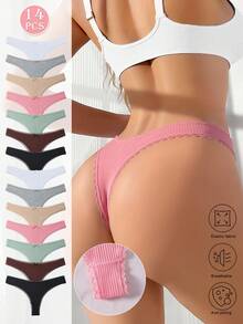 14 Pcs Sexy Multicolor Cotton Ribbon Women's Pants,Lace Decoration,Lace Splice Women's Underwear,Low Waist Sexy Women's Ties,Simple And Comfortable T Pants For Women Solid Color Bikini Pants - 彩色 - 查看 5