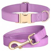Elegant Leather & Nylon Adjustable Dog Collar And Leash Set, High Quality For Medium To Large Dogs - Multicolor - View 12