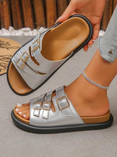 European Fashion Casual Women's Flat Sandals, Summer New Outdoor Beach Slippers, Plus Size 35-45, Black, Pink, Blue, Brown, Convenient Daily Wear