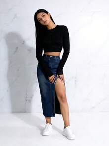 Elegante  Casual    Bolsillo  Cremallera  Botón    Diario - Azul - Ver 5