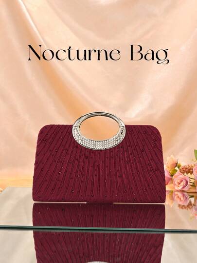 1 szt. Błyszcząca wieczorowa kopertówka z kryształkami, elegancka plisowana satynowa torebka w kolorze bordowym, odpowiednia na imprezę i bankiet, luksusowy, brokatowy design, idealna dla imprezowiczek, kobiet i panien młodych, idealna na imprezy i bankiety. Pasuje do sylwestrowych strojów i różnych sukienek imprezowych. Niezbędna na wesela, idealna również na studniówkę i bal maturalny, szczególnie polecana jako strój dla druhen.