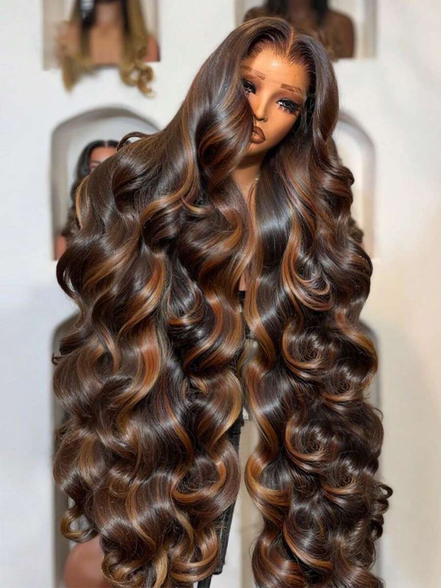Ombre Lace Front Wig Human Hair 32 Inch 13x6 Highlight Wig Human Hair 200% Density Body Wave Lace Front Wigs Human Hair 1B/30 HD Lace Frontal Wig Glueless Wigs For Women - S1B/30 - Xem 1