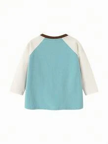 mini bala Áo thun dài tay cổ tròn cho trẻ em mùa xuân 2026, chất liệu cotton pha mềm mại, thoáng khí, kiểu dáng thường ngày. - xám xanh - Xem 5