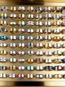 Juego de anillos de acero inoxidable unisex de 5/10/20/30/50/100/200 piezas - Mezcla y combina simple, aporta un estilo sorprendente para todos - Multicolor - Ver 6