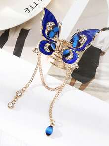 1pc Rhinestone Hollow Butterfly Rhinestone Tassel Hair Claw - Multicolor - View 6