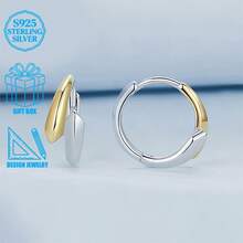 1 pièce Boucles d'oreilles créoles asymétriques élégantes en argent sterling 925, à la mode pour le quotidien, les fêtes, les déplacements, cadeau pour les femmes - Argent - Voir 2