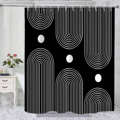 1pc Simple And Luxurious Textured Curved Shower Curtain, Fashionable Printed Shower Curtain, Suitable For Various Room Decoration Partitions, Bathroom Decoration Accessories Shower Curtain, Bathtub Curtain